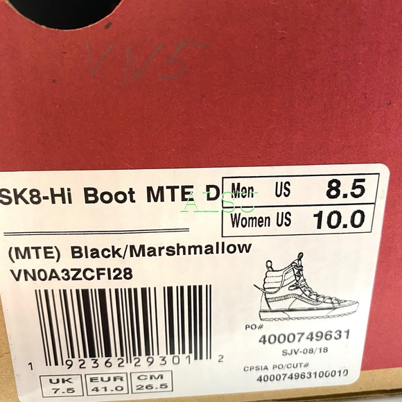 VANS SK8-HI MTE Dx LEATHER Black Men Boot Sneakers - Picture 13 of 13